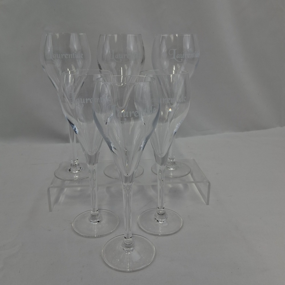 Arcoroc Laurentide Winery Etched Crystal Flutes Set of 6 Tulip Toasting Glasses